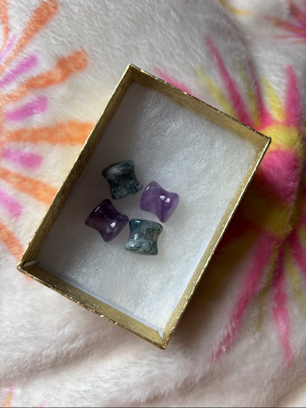 Tear drop Amethyst & Moss Agate pair plug bundle